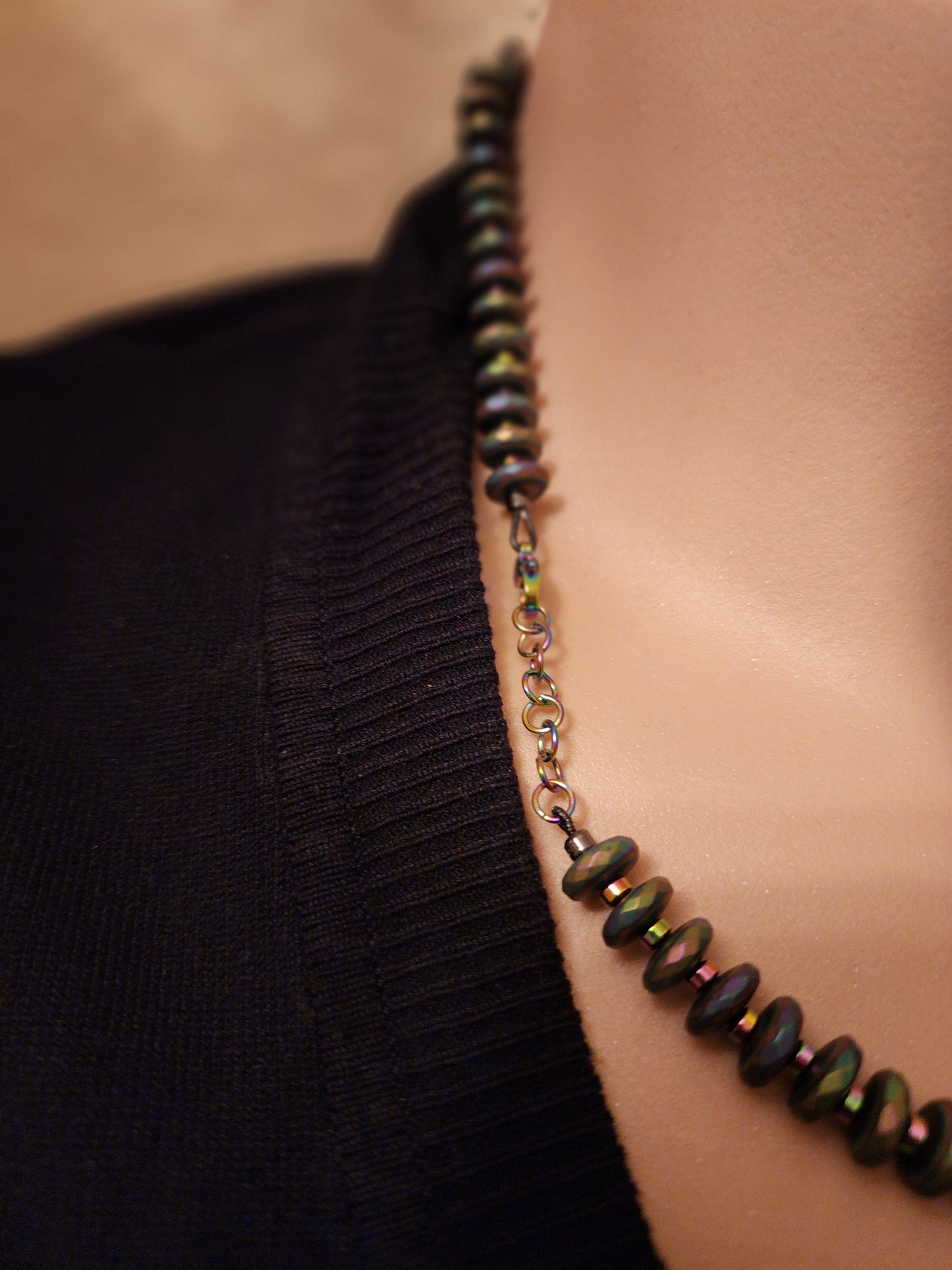 Obsidian Sparks Hematite Necklace & Earrings